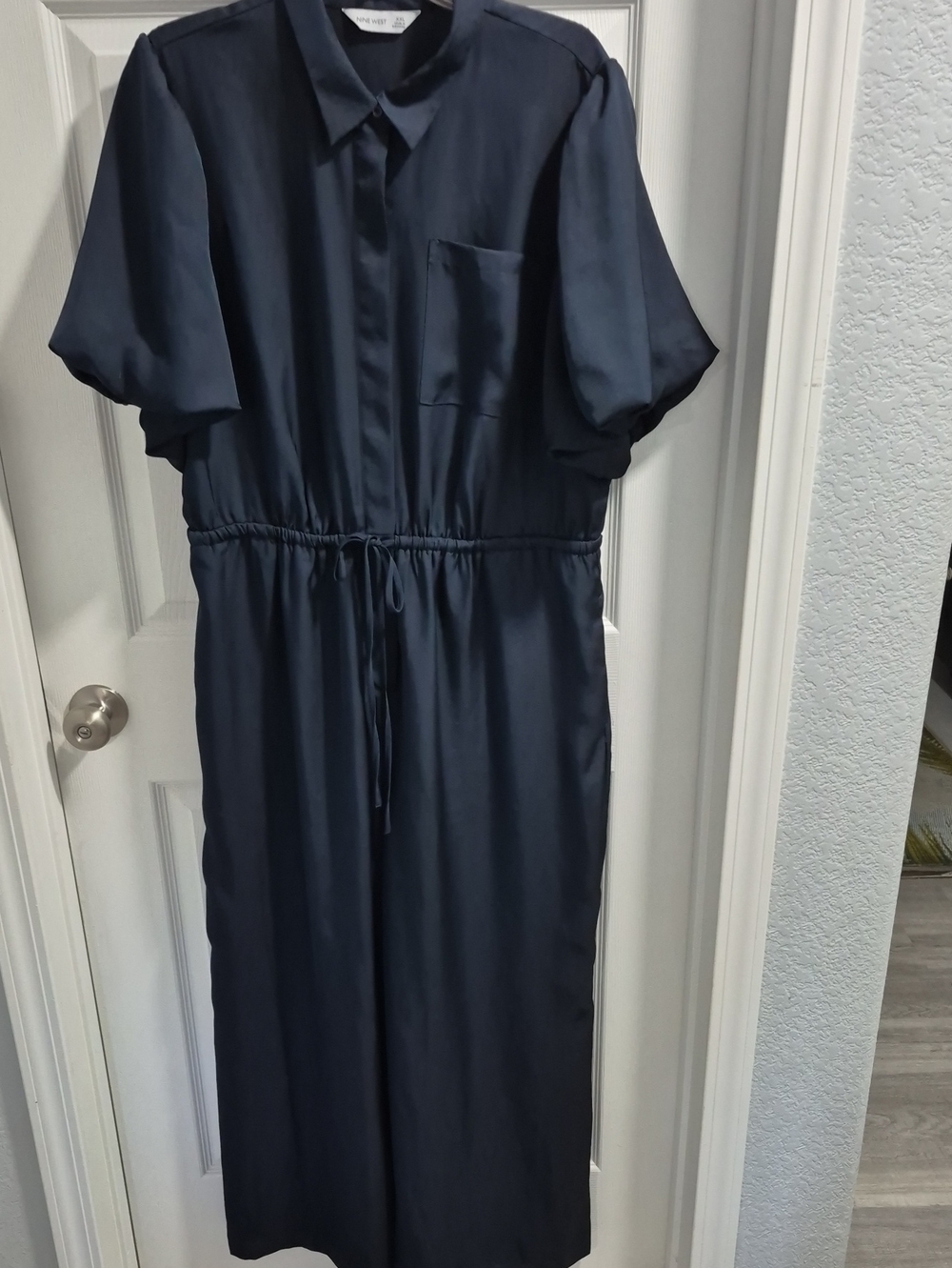 Nine West Navy Jumpsuit with Drawstring Waist